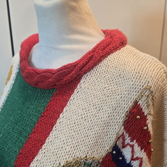 VTG Holiday Festive Ugly Christmas Angel Oversized Sweater Braided Medium - Picture 8 of 14
